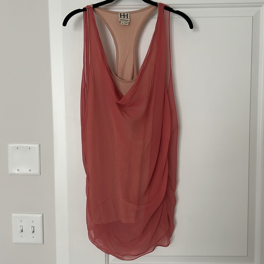 Pink Haute Hippie silk blouse w/ sheer overlay